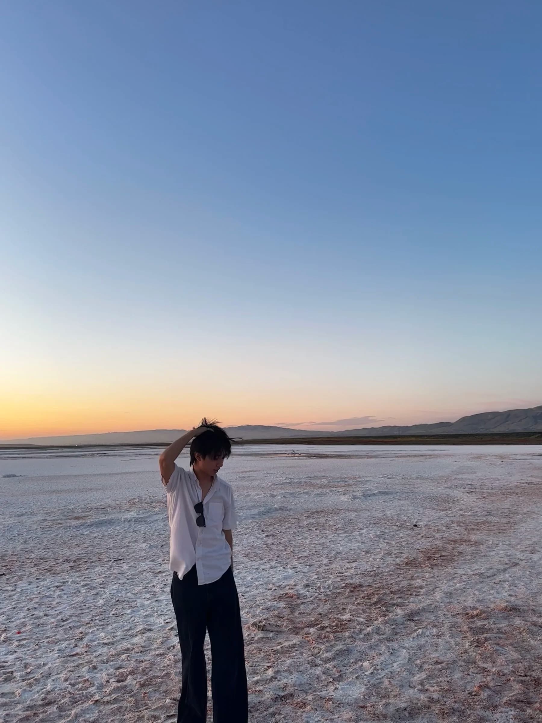 Stephen Hung at sunset in the salt flats